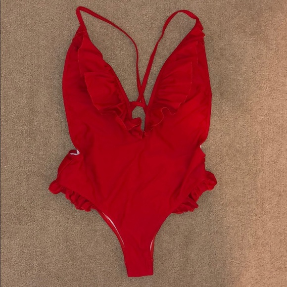 Other - NWOT Ruffled Red One Piece Bathing Suit- M